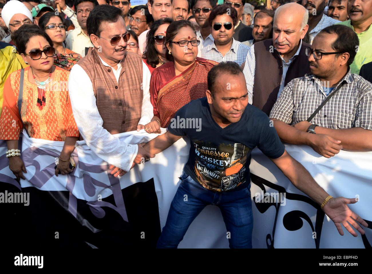 Footballer Sasthi Dule joins BJP minded artists, intellectuals and positive thinker rallied from College Square to Dharmatala protesting against the recent SARADHA SCAM. © Saikat Paul/Pacific Press/Alamy Live News Stock Photo