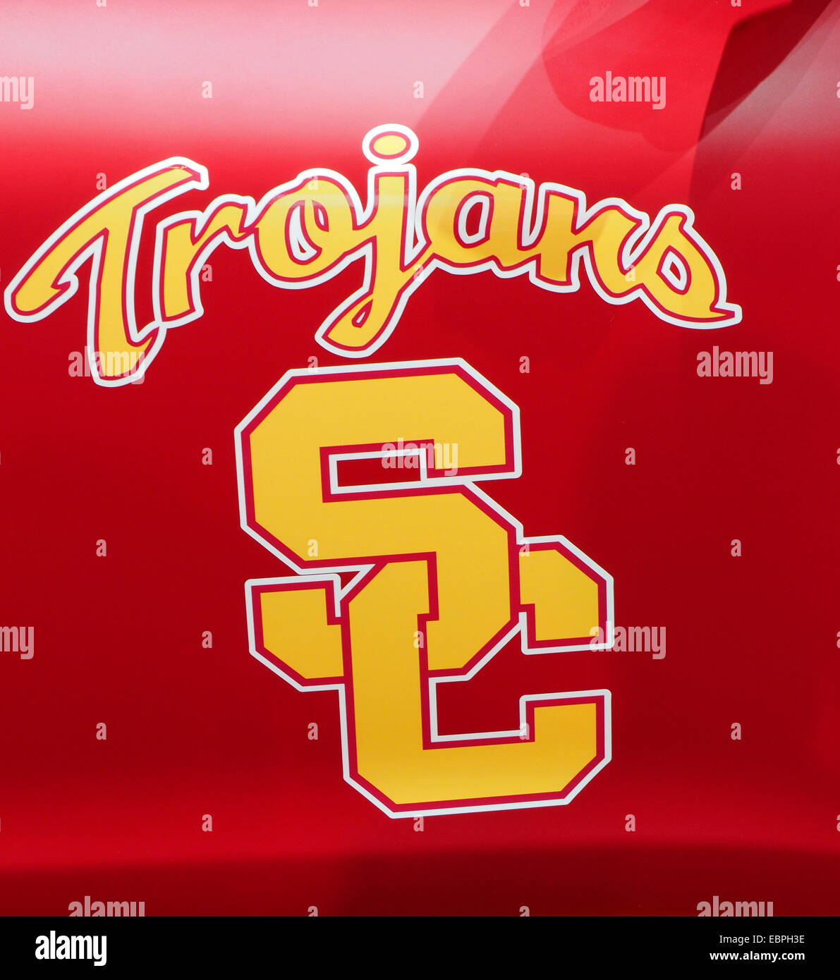 Car in colors of the USC Trojan Football Team with Logos Stock Photo