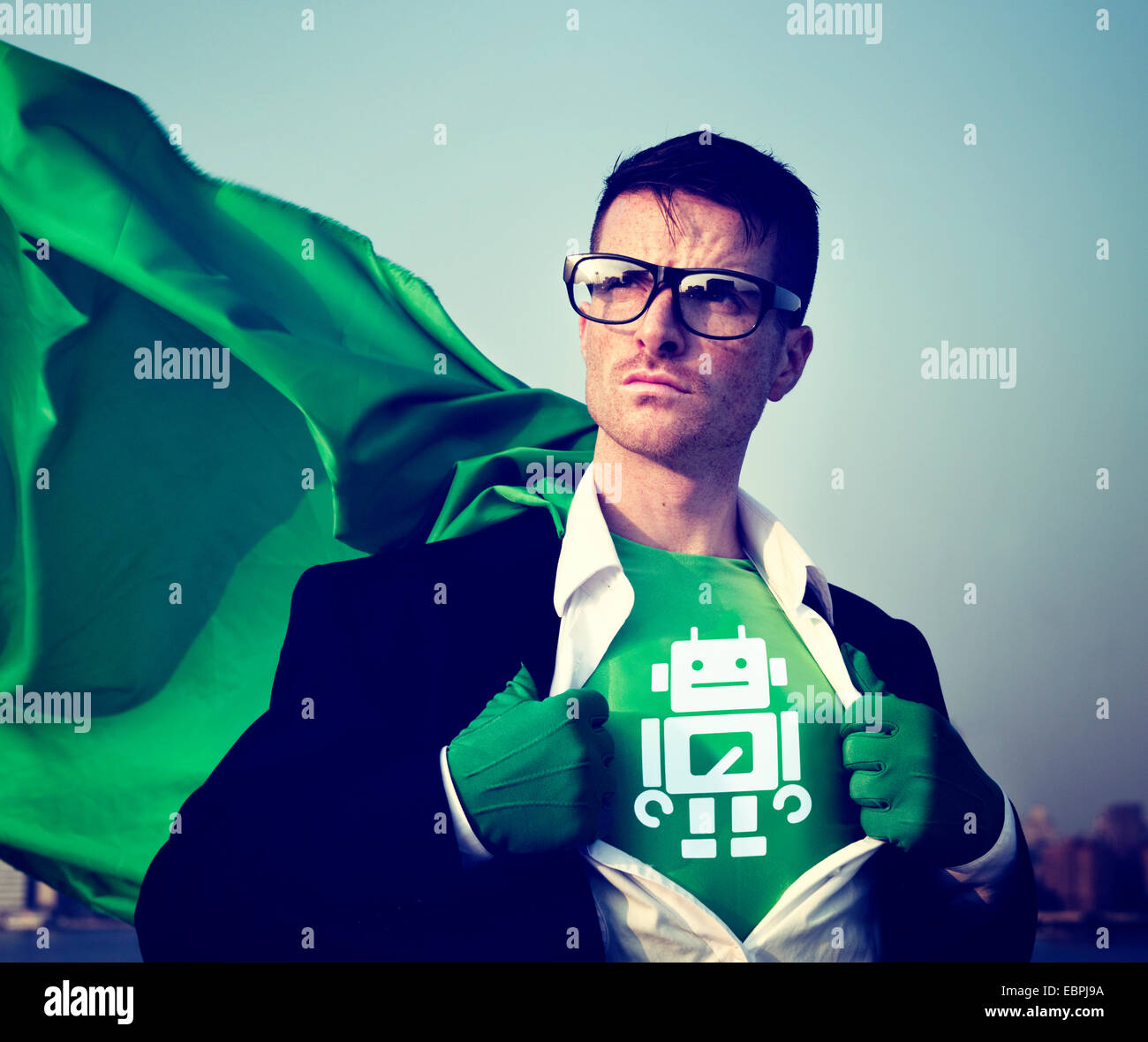 Robot Strong Superhero Success Professional Empowerment Stock Concept Stock Photo