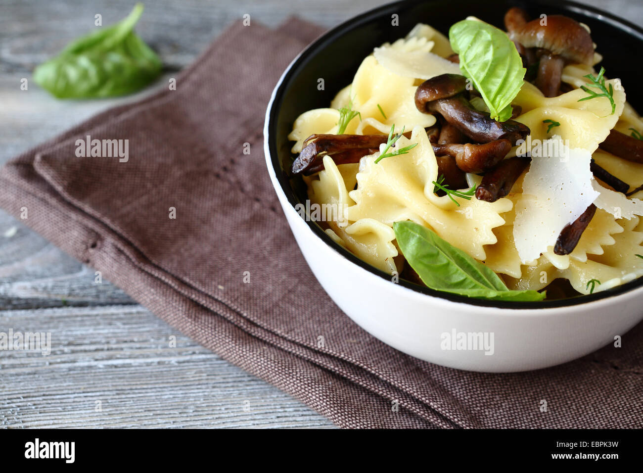 Pasta with fried mushrooms and cheese, italian food Stock Photo Alamy