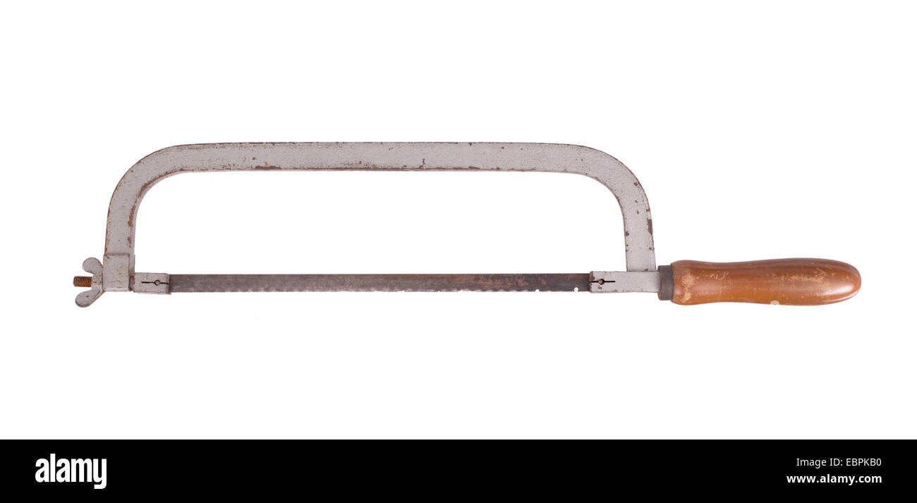 Old rusty hacksaw, isolated on white background Stock Photo