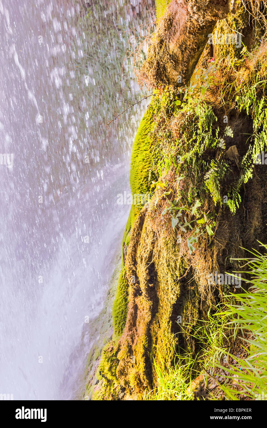 Under waterfall in the mountain. Stock Photo