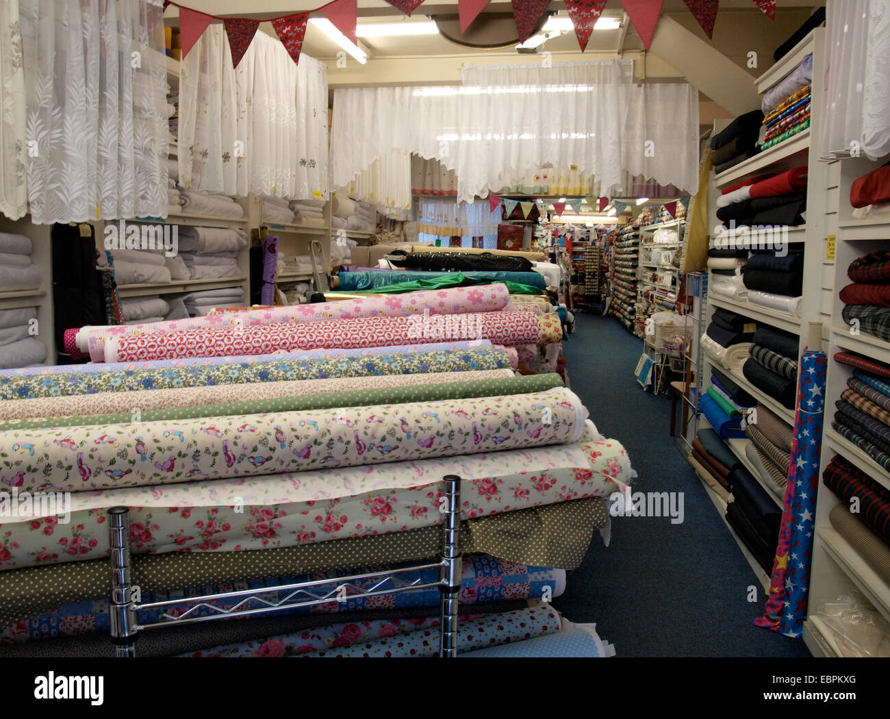 Interior of a fabric shop, Barnstaple, Devon, UK Stock Photo Alamy