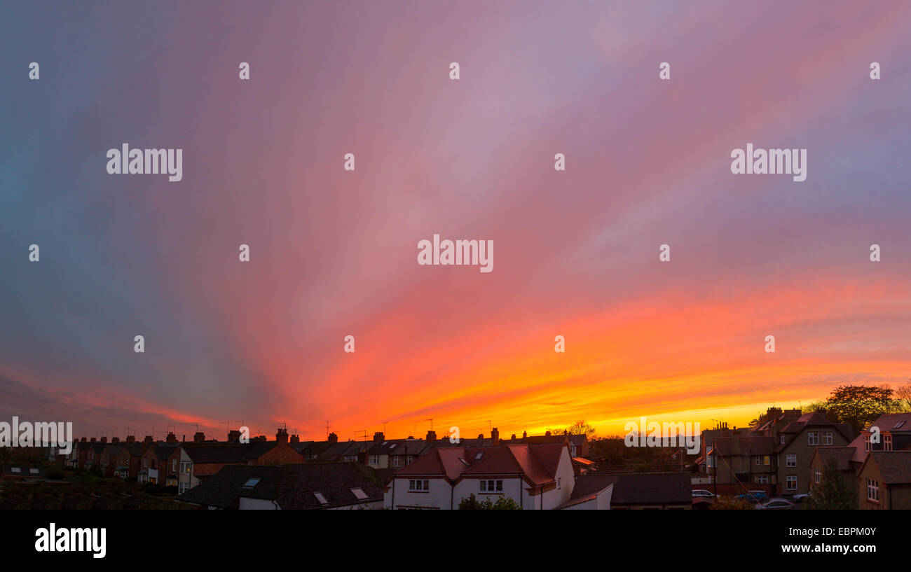 Sunset over rooftops Northampton. Stock Photo