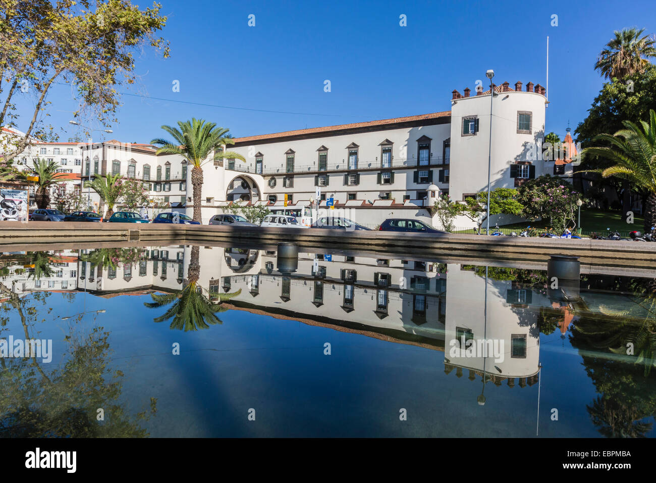 Reflected view of the Palacio de Sao Lourenco in the heart of the city of Funchal, Madeira, Portugal, Europe Stock Photo