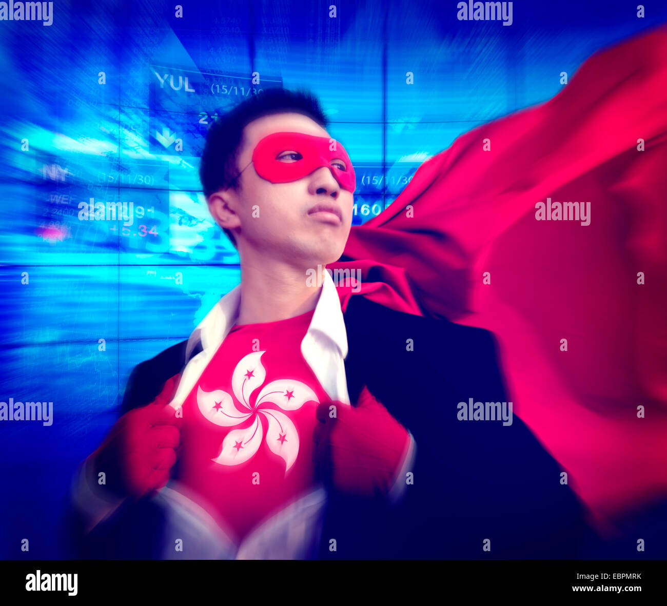 Superhero Businessman Hong Kong Stock Market Concept Stock Photo - Alamy