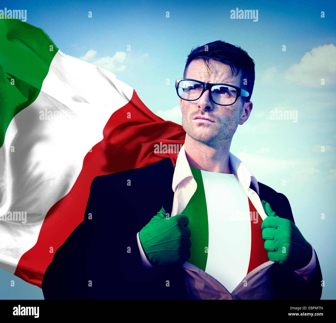 Superhero Businessman Italian Cloudscape Concept Stock Photo Alamy