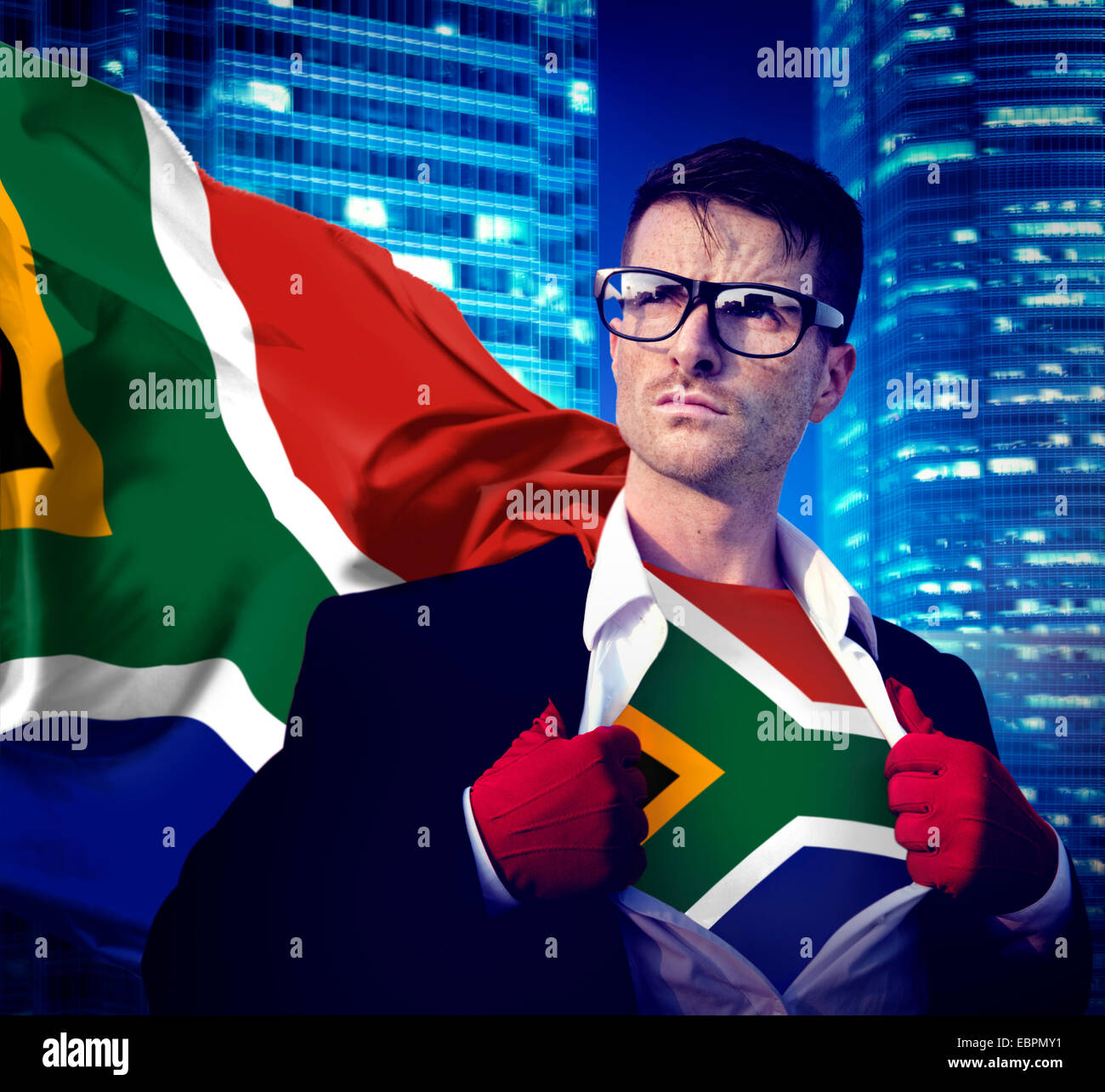 Businessman Superhero Country South Africa Flag Culture Concept Stock