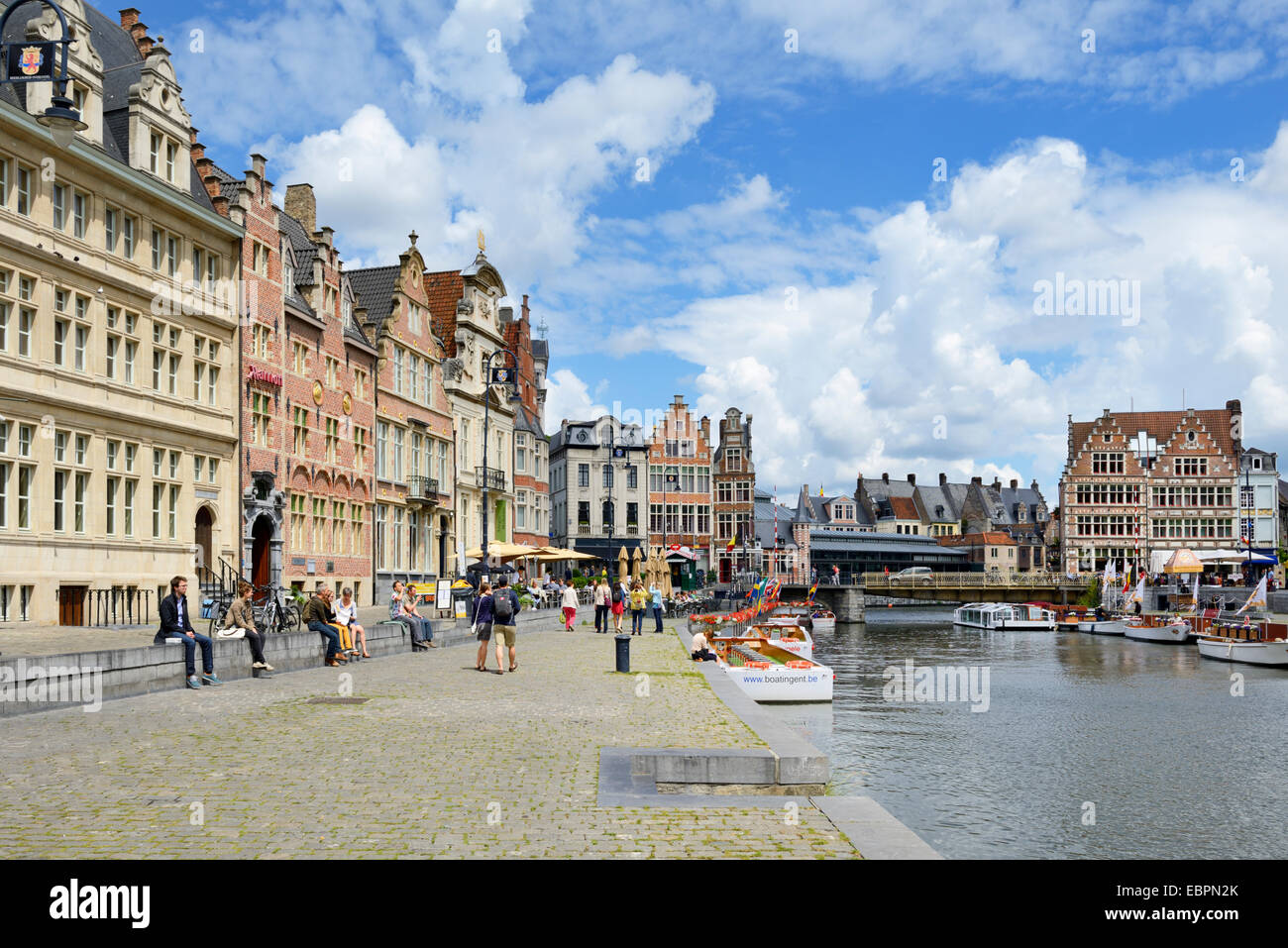 Korenlei Quay in the old port, Ghent, Flanders, Belgium, Europe Stock Photo