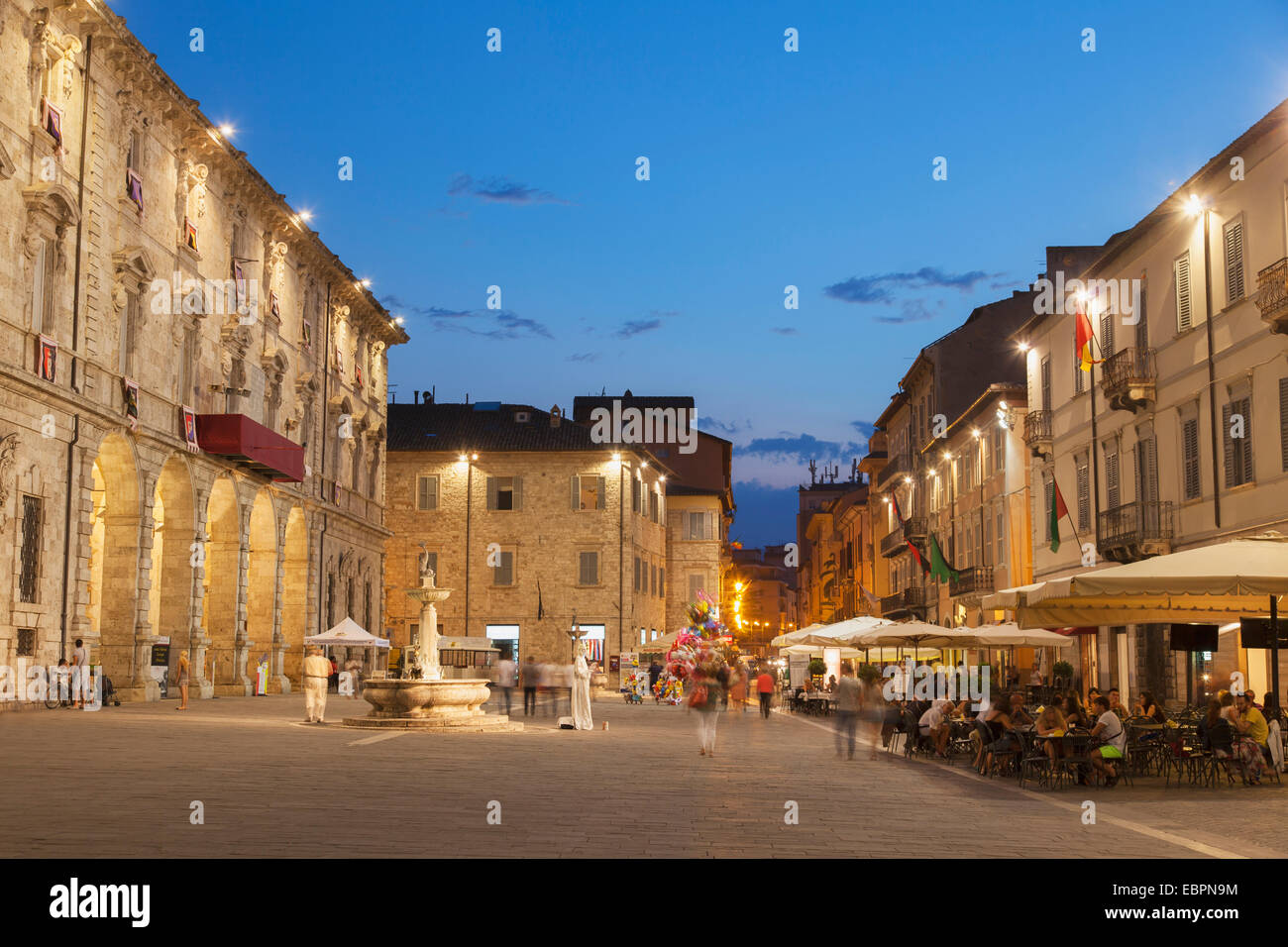 Piazza Arringo at dusk, Ascoli Piceno, Le Marche, Italy, Europe Stock Photo