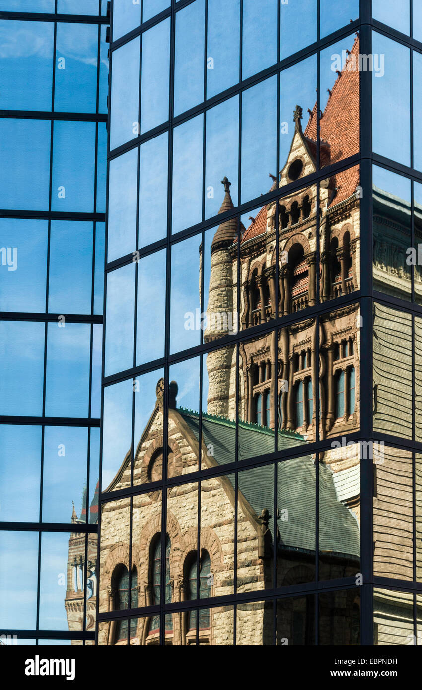 Trinity Church reflected in the John Hancock Building, Boston, Massachusetts, New England, United States of America Stock Photo