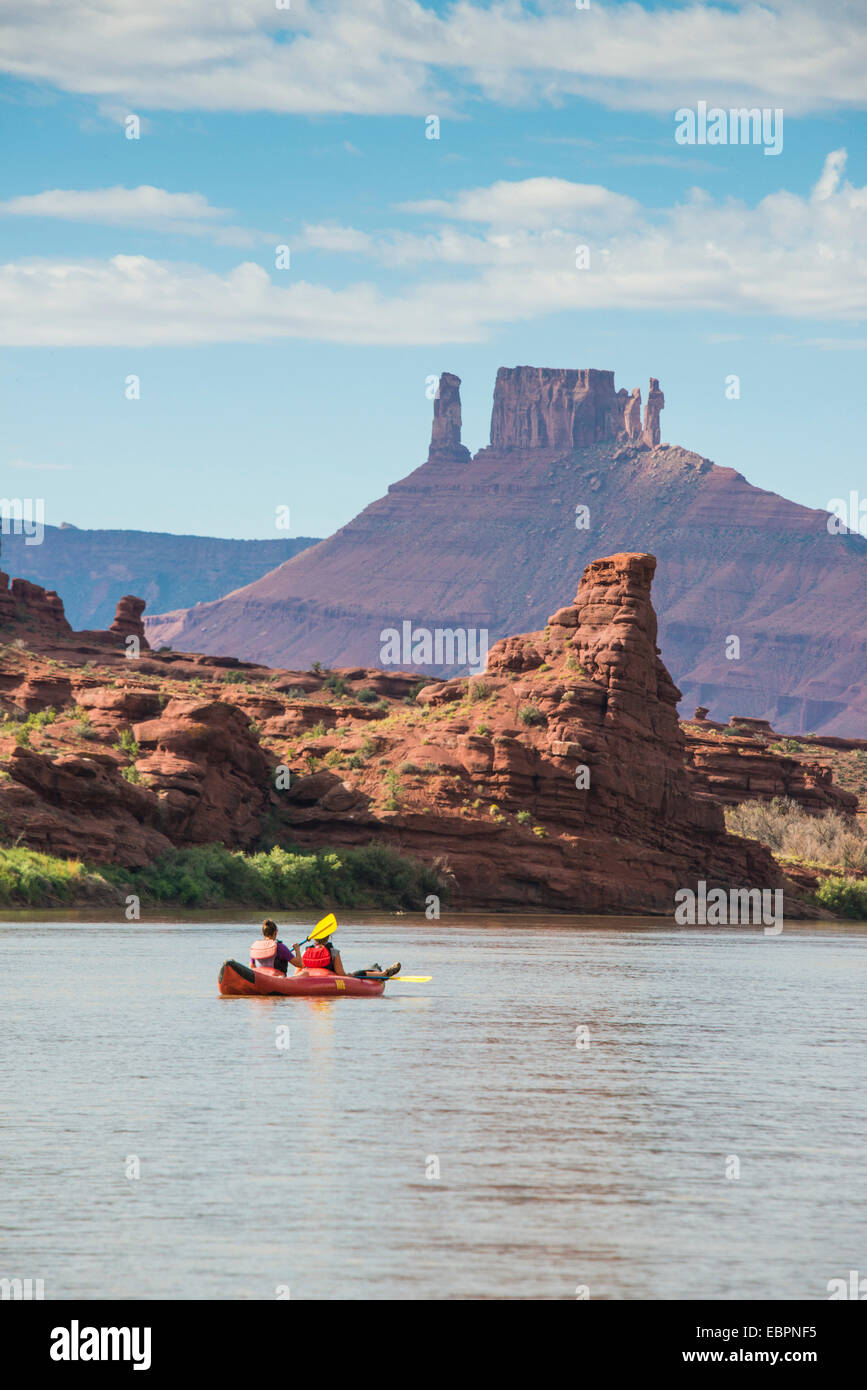 Couple kayaking  down the Colorado River, Castle Valley near Moab, Utah, United States of America, North America Stock Photo