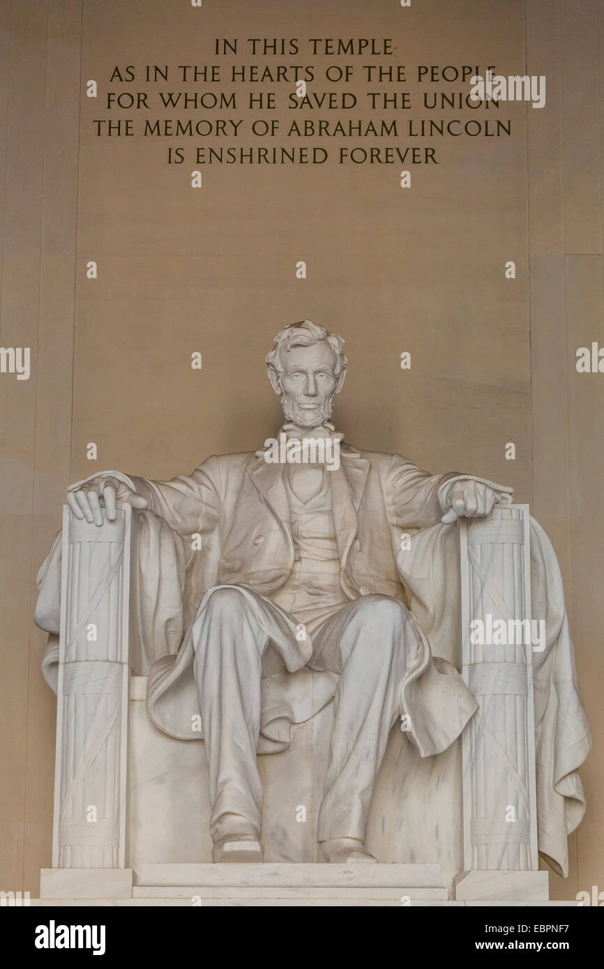Interior view of the Lincoln Statue in the Lincoln Memorial, Washington D.C., United States of America, North America Stock Photo