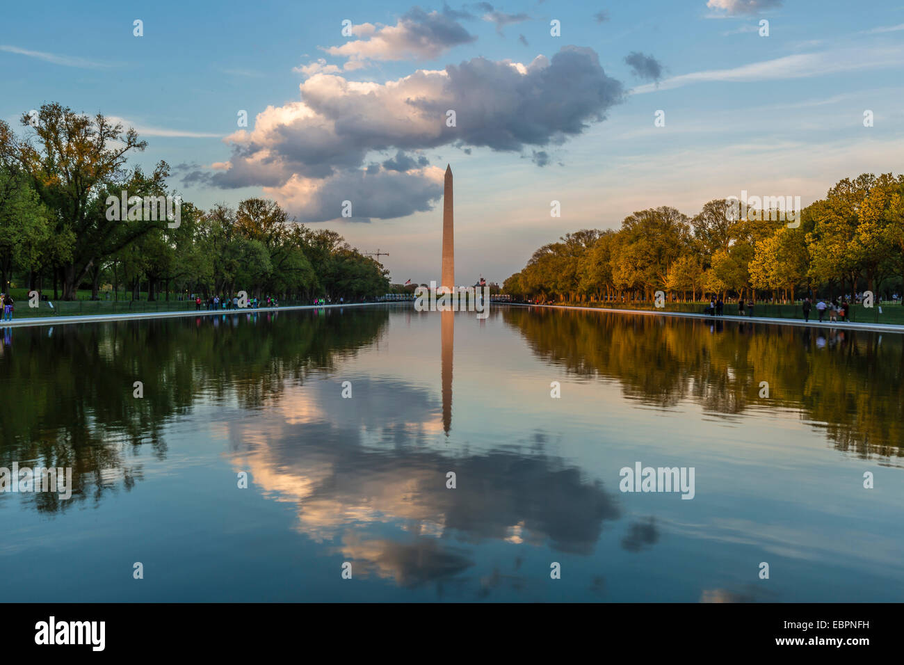 The Washington Monument with reflection as seen from the Lincoln Memorial, Washington D.C., United States of America Stock Photo