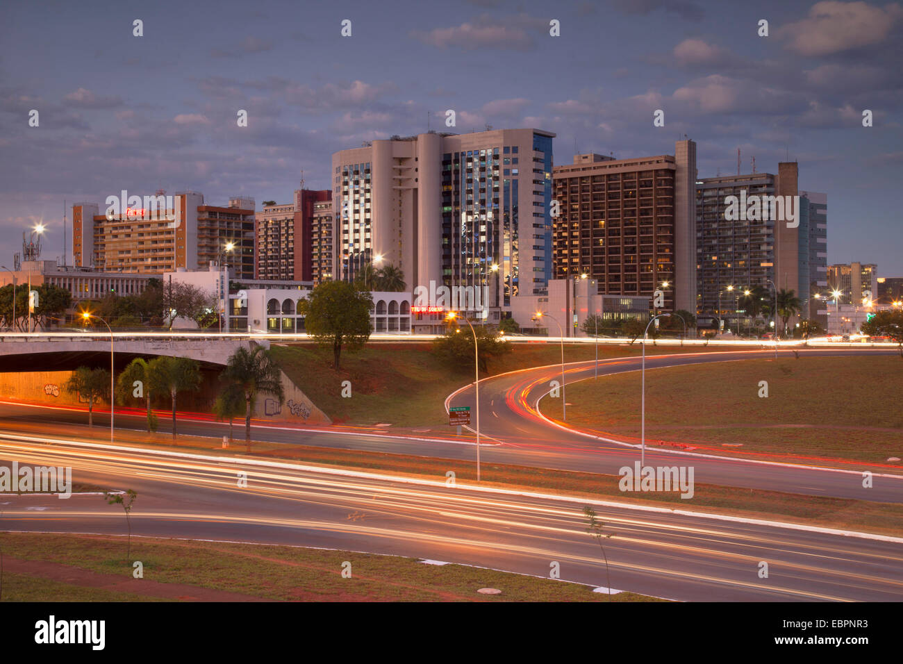 Hotel Sector, dusk, Brasilia, Federal District, Brazil, South America Stock Photo