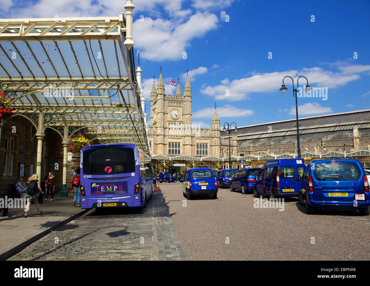 Bristol Temple Meads train station with taxis and buses outside, Bristol, England, United Kingdom, Europe Stock Photo