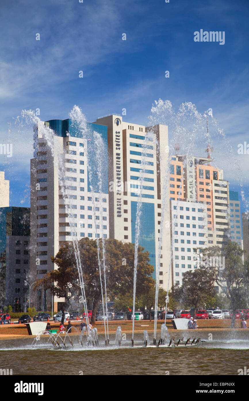 Fountain Square and buildings of Sector Sul, Brasilia, Federal District, Brazil, South America Stock Photo