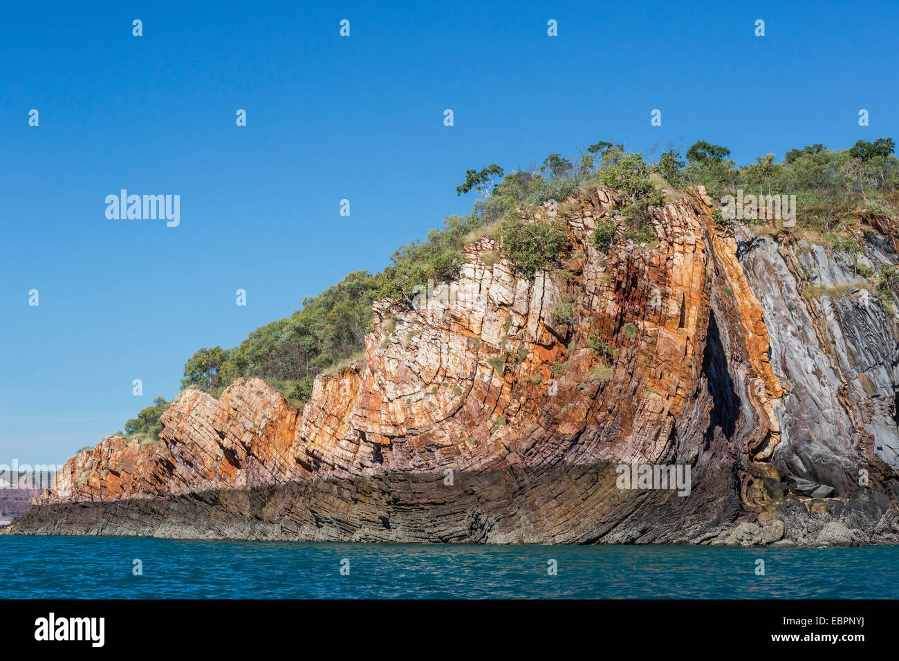 The 1.7 billion year old Elgee sandstone cliffs in Yampi Sound, Kimberley, Western Australia, Australia, Pacific Stock Photo