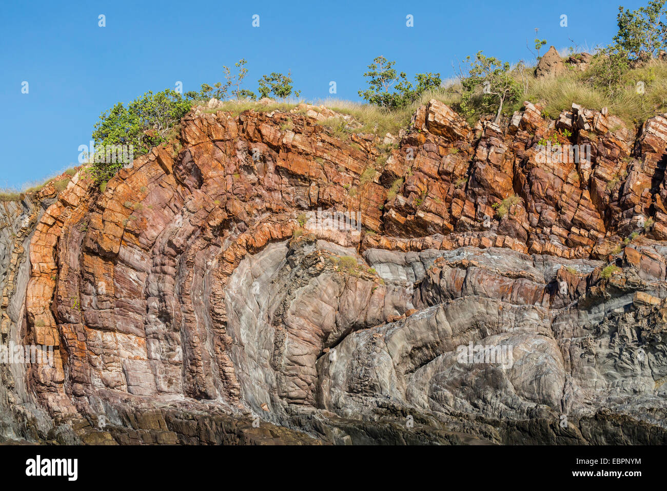 The 1.7 billion year old Elgee sandstone cliffs in Yampi Sound, Kimberley, Western Australia, Australia, Pacific Stock Photo