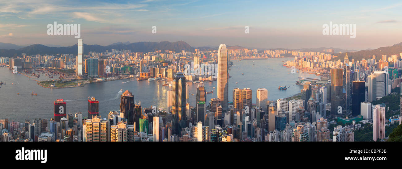 View of Kowloon and Hong Kong Island from Victoria Peak, Hong Kong, China, Asia Stock Photo