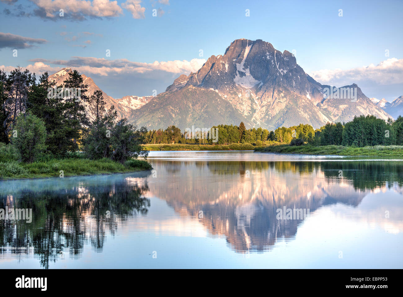 Water Reflection Of Mount Moran, Taken From Oxbow Bend Turnout, Grand ...