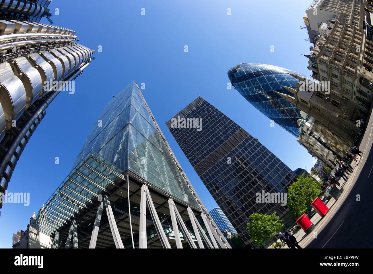 City of London financial district with Gherkin, Lloyds building, Cheese Grater and NatWest Tower, England, United Kingdom Stock Photo