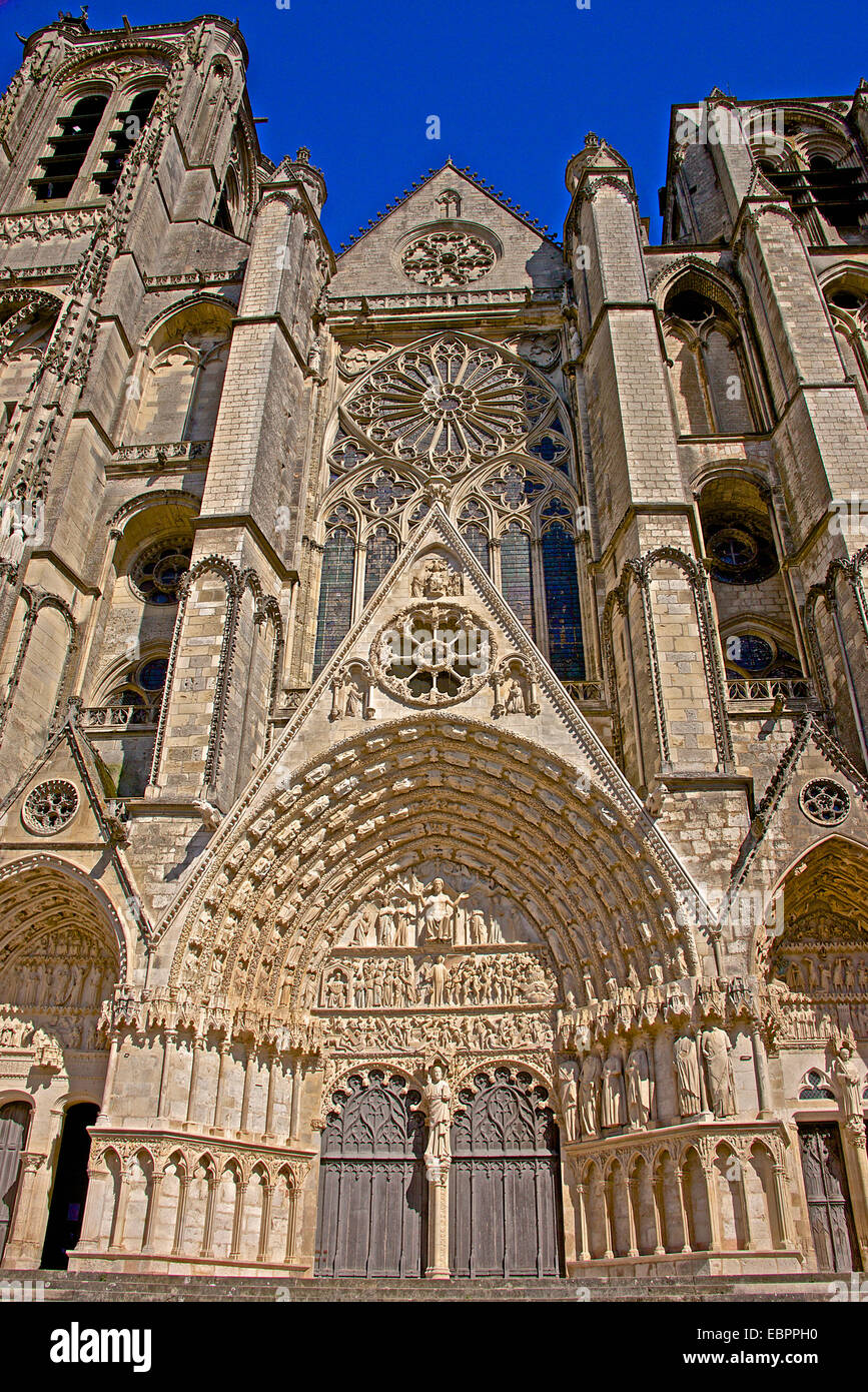 Cathedral Saint Etienne, dating from the 12th to 14th centuries, central entrance, Bourges, Cher, Centre, France Stock Photo