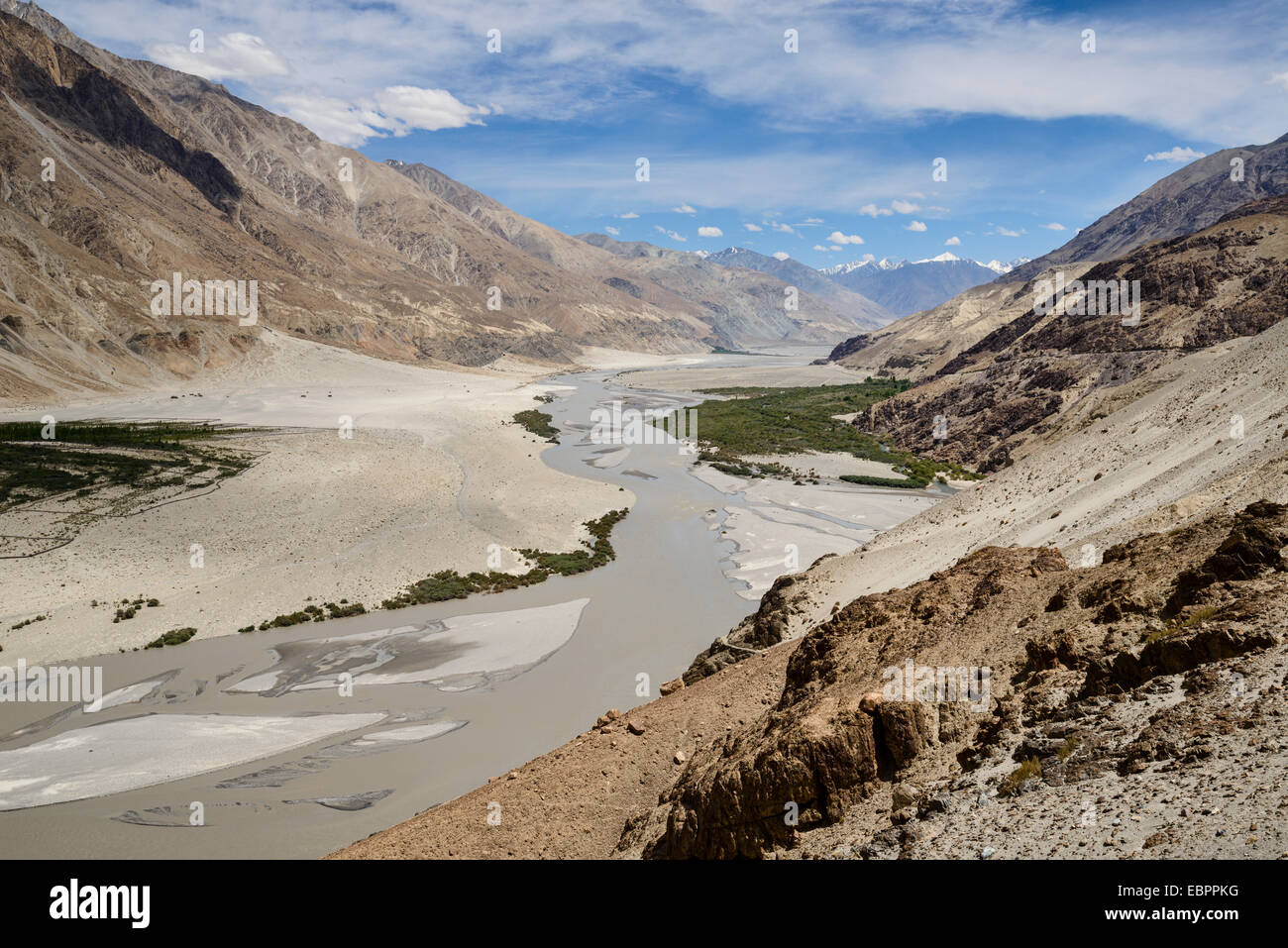 Looking down onto the fertile Nubra Valley, Khalsar, Ladakh, India, Asia Stock Photo