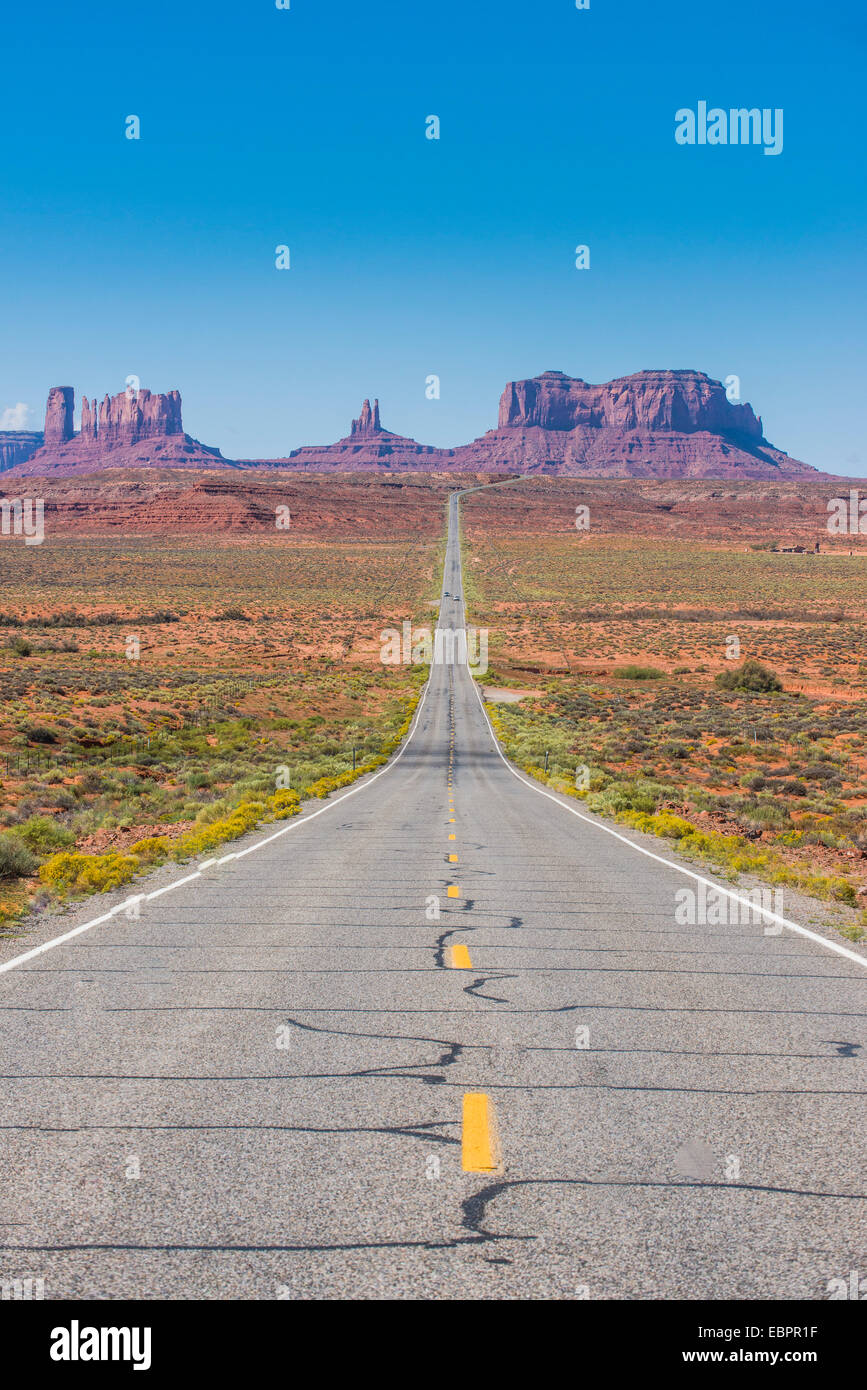 Long road leading into the Monument Valley, Arizona, United States of America, North America Stock Photo