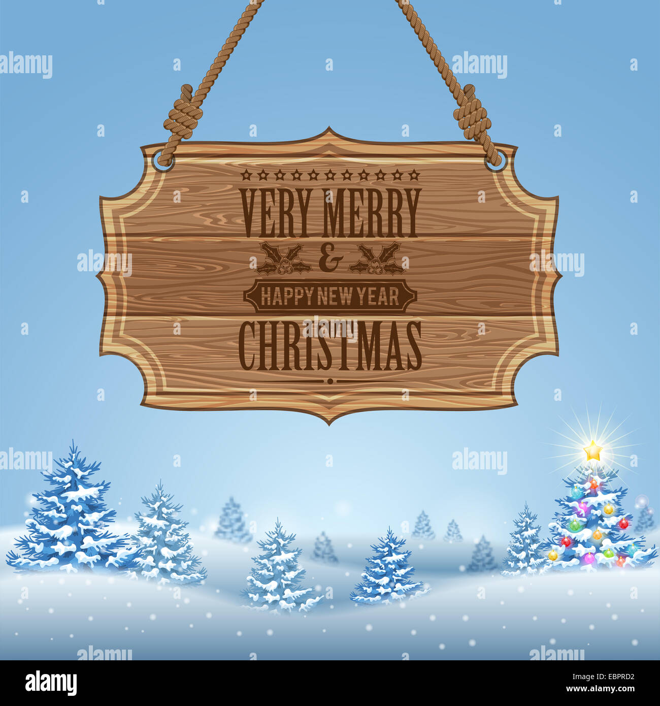 Christmas background with Wooden Sign and Fir Tree. Template for Cover ...