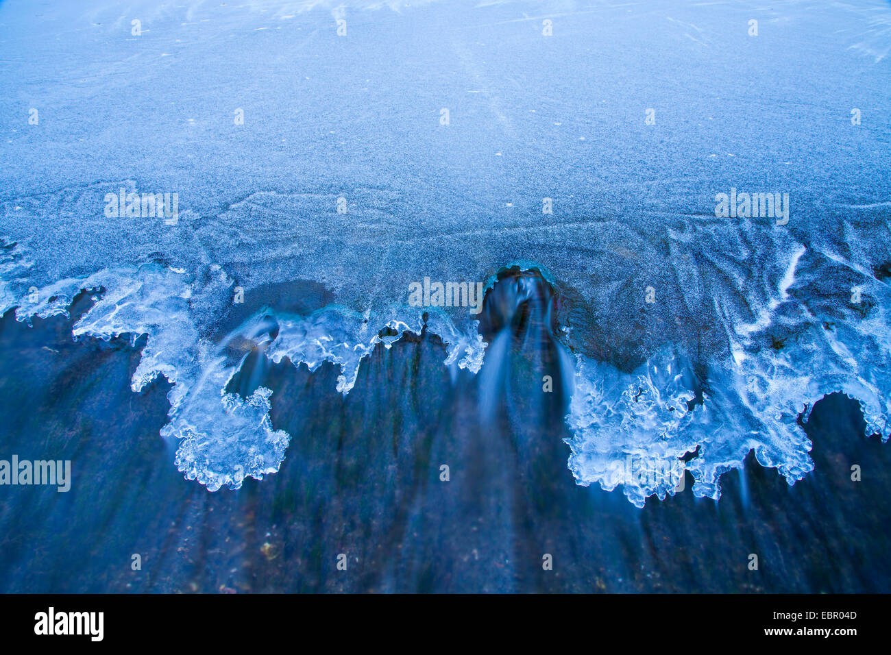frozen up creek, Germany, Rhineland-Palatinate Stock Photo