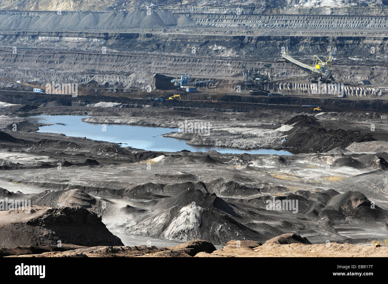 open Strip Coal mine for energy supplement. Massive nature destroying. Stock Photo