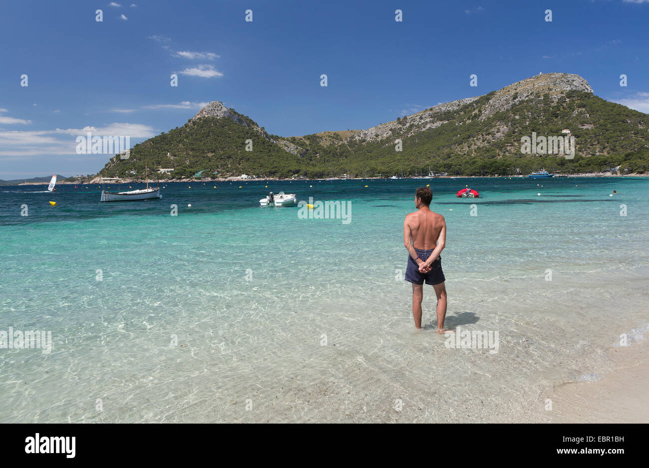 Man at the beach Playa Formentor (Platja Formentor) Mallorca, Spain Stock Photo