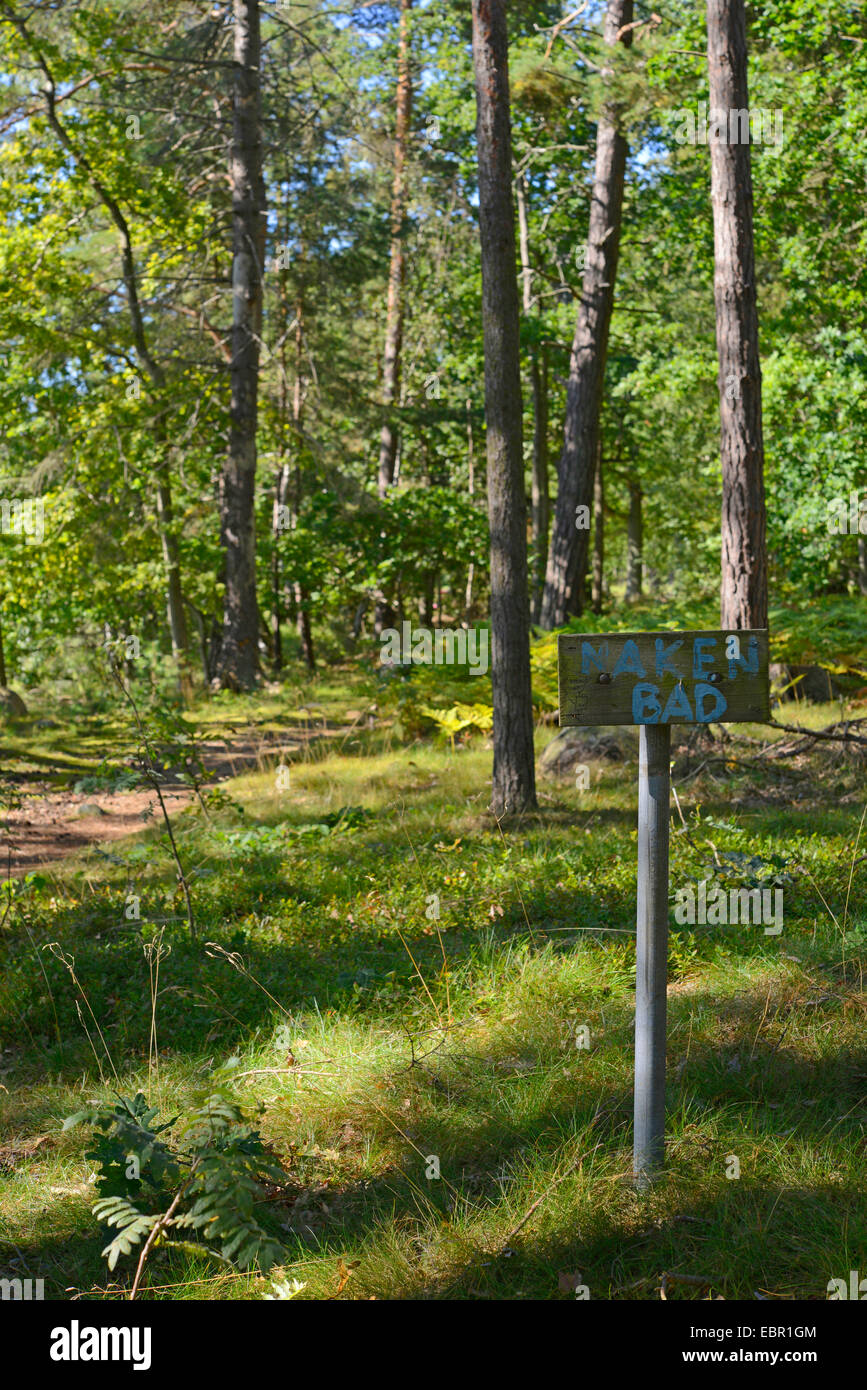 Nudist Sign In A Forest Sweden Smaland Stock Photo Alamy