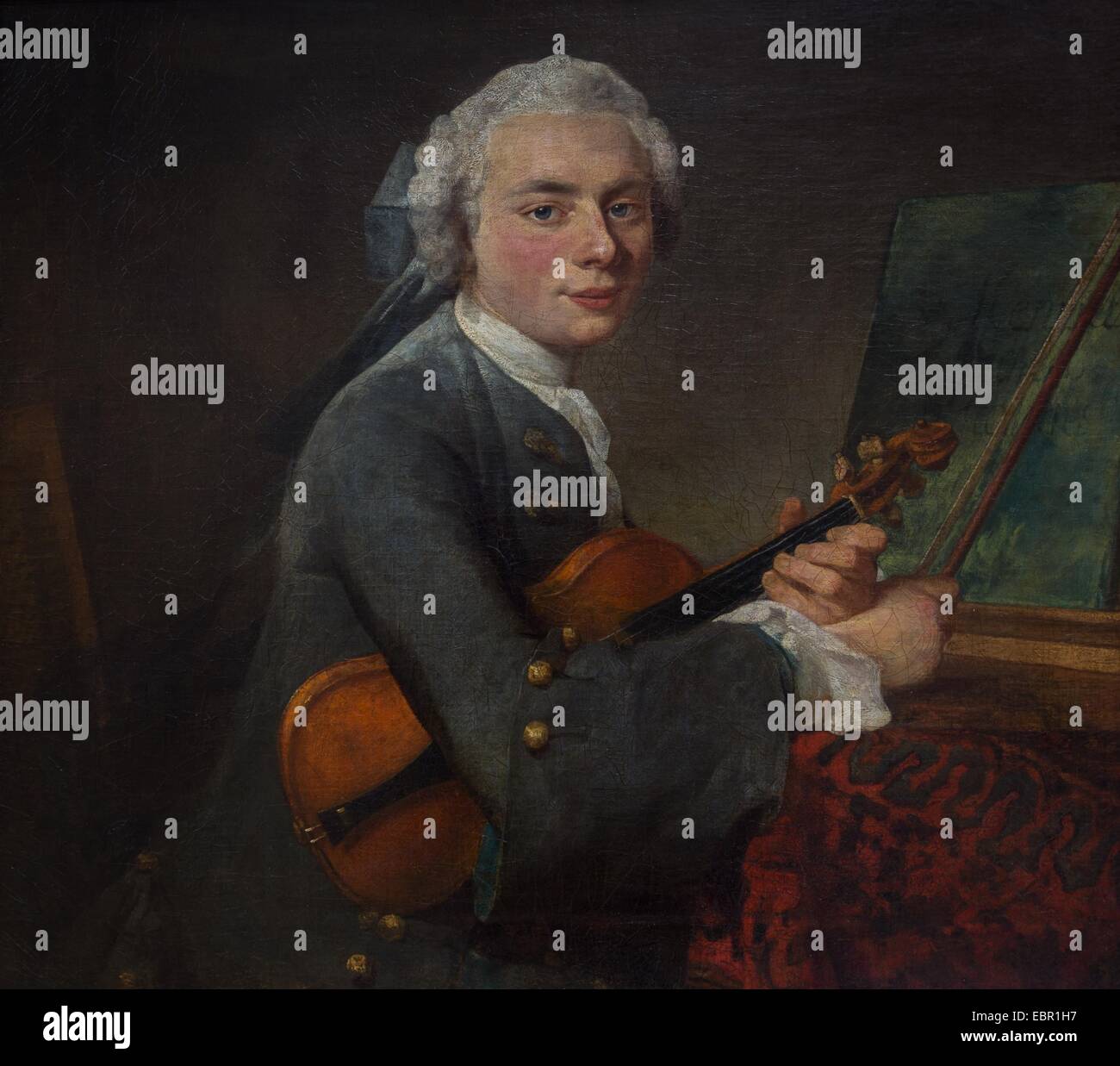 ActiveMuseum 0001875.jpg / Young Man with a Violin, 1734 - Jean-Simeon Chardin Portrait of Charles-Theodose, oldest son of the jeweler Charles Godefroy, Oil on canvas 25/09/2013  -   / 18th century Collection / Active Museum Stock Photo