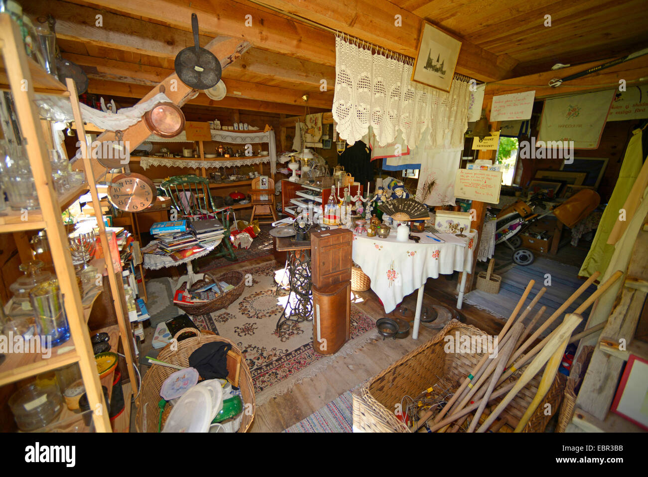 traditional Swedish Loppis fleamarket in an old barn, Sweden, Gotland Stock Photo