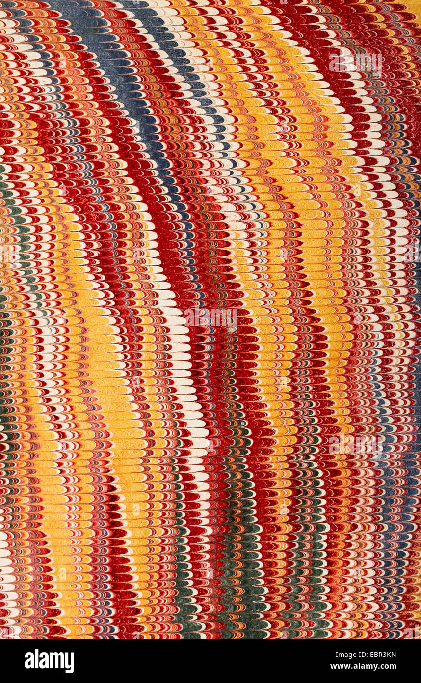 Hand marbled pastedown or endpaper from 19th century book binding. See