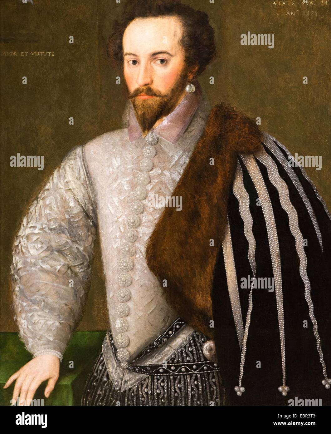 ActiveMuseum 0003640.jpg / Sir Walter Ralegh, a favorite of Elisabeth I, was a poet, explorer and soldier, 1588 - unknow artist 22/01/2014  -   / 16th century Collection / Active Museum Stock Photo