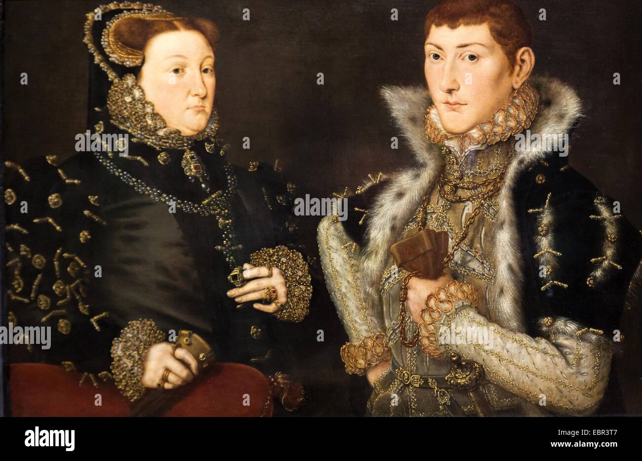ActiveMuseum 0003642.jpg / Mary Neville, Lady Dacre and her son Gregory Fiennes, 10th Baron Dacre, 1559 - Hans Eworth 22/01/2014  -   / 16th century Collection / Active Museum Stock Photo
