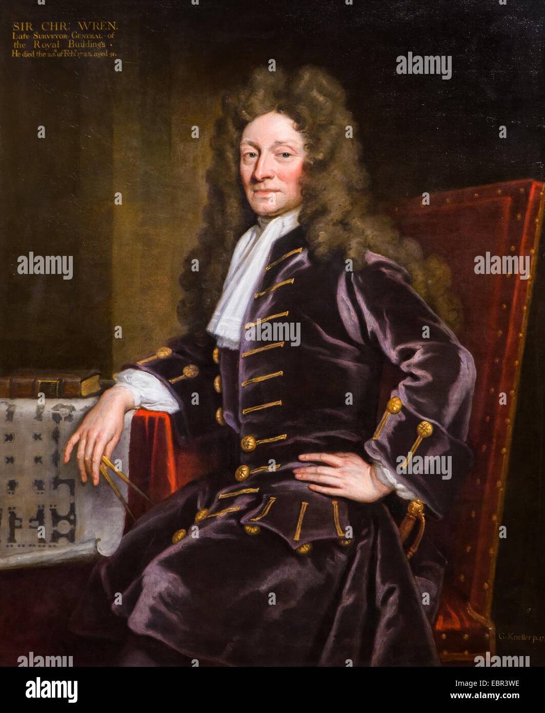 ActiveMuseum 0003721.jpg / Sir Christopher Wren, architect and scientist, 1711 - Sir Godfrey Kneller Oil on canvas 22/01/2014  -   / 18th century Collection / Active Museum Stock Photo