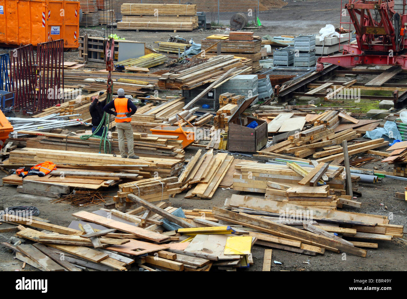 timber on construction site, Germany Stock Photo