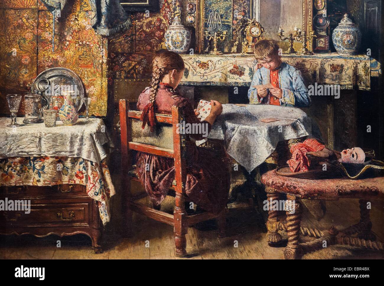 The Game of Cards, 1887 - Henri de Braekeleer Oil on Canvas 23/02/2014  -   / 19th century Collection / Active Museum Stock Photo