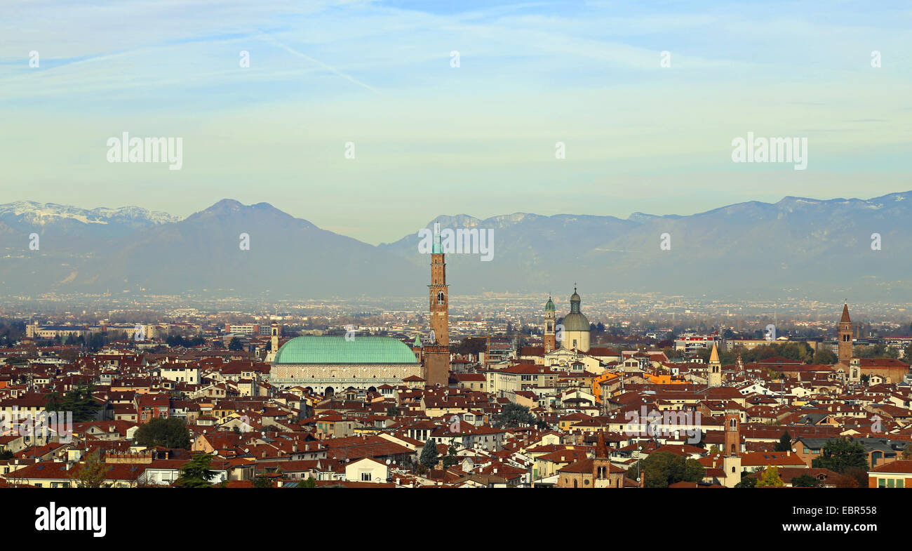 Panorama of the city of vicenza with the great basilica palladiana and the mountains in the background Stock Photo