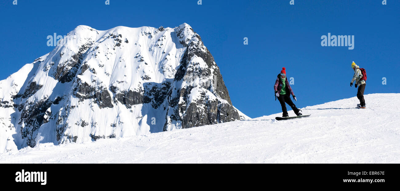 snowboarders at the ski resort La Plagne, France, Savoie Stock Photo