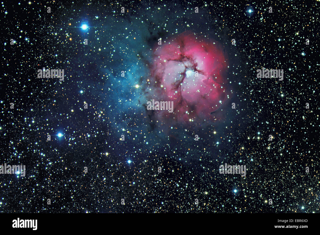 Trifid nebula, M20 and NGC 6514, in constellation Sagittarius Stock Photo