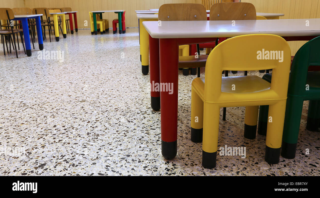 Chairs of a refectory of the school canteen in the school for children Stock Photo