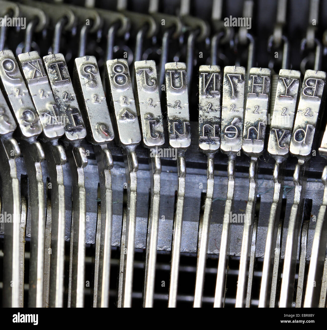 steel hammers for writing with an ancient manual typewriter Stock Photo