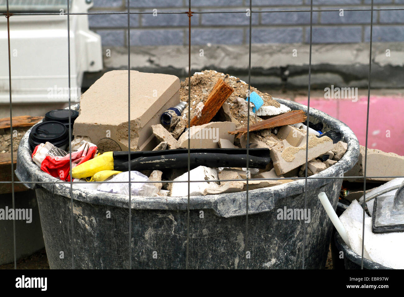 demolition waste in a mortar bin, Germany Stock Photo