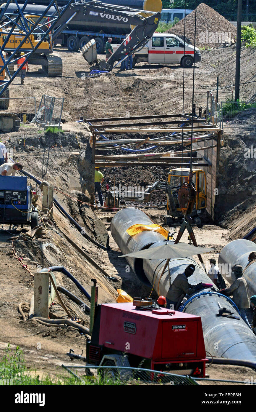 laying drinking water pipeline, Germany Stock Photo