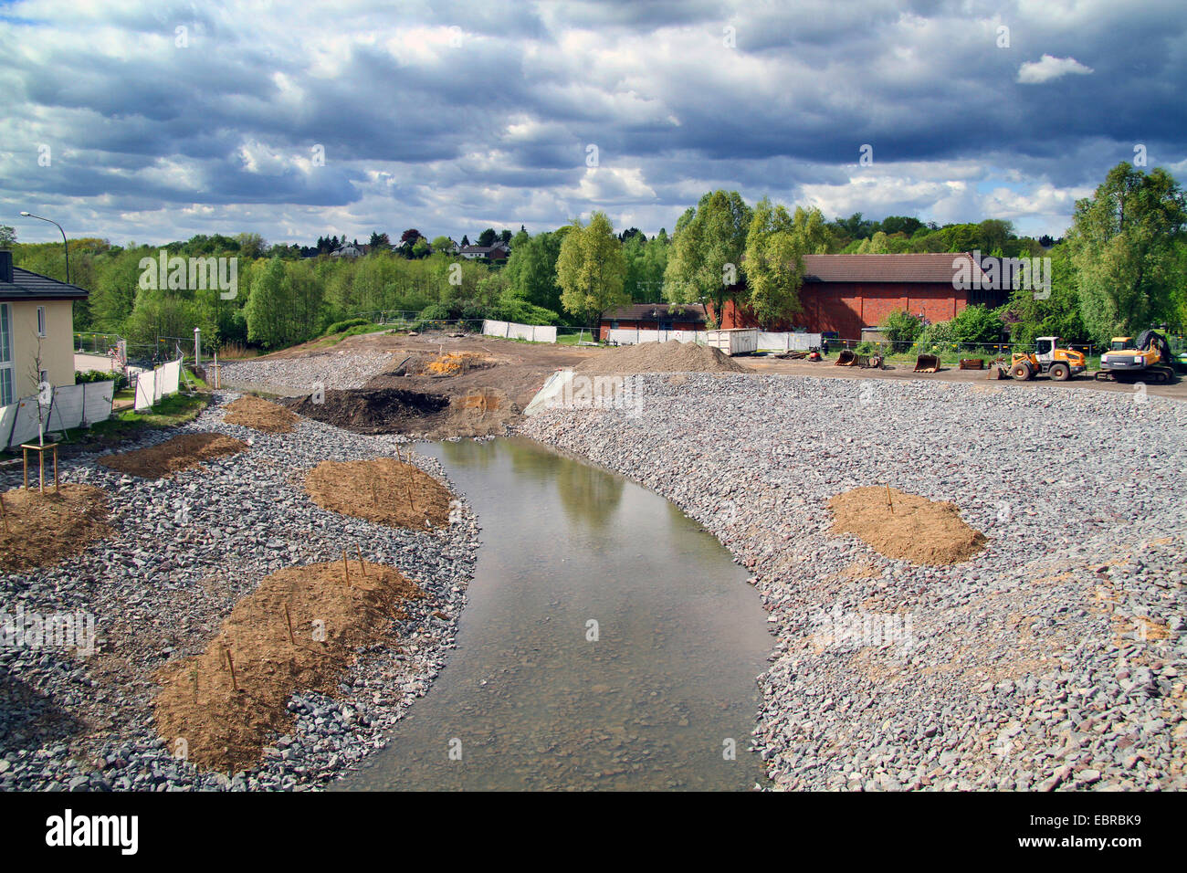 renaturation of a creek, Germany, North Rhine-Westphalia, Ruhr Area, Essen Stock Photo